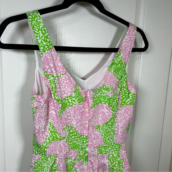 Lilly Pulitzer Dress Sz 0 Mini Green Pink Floral Fit & Flare A Line fully lined - Picture 7 of 12